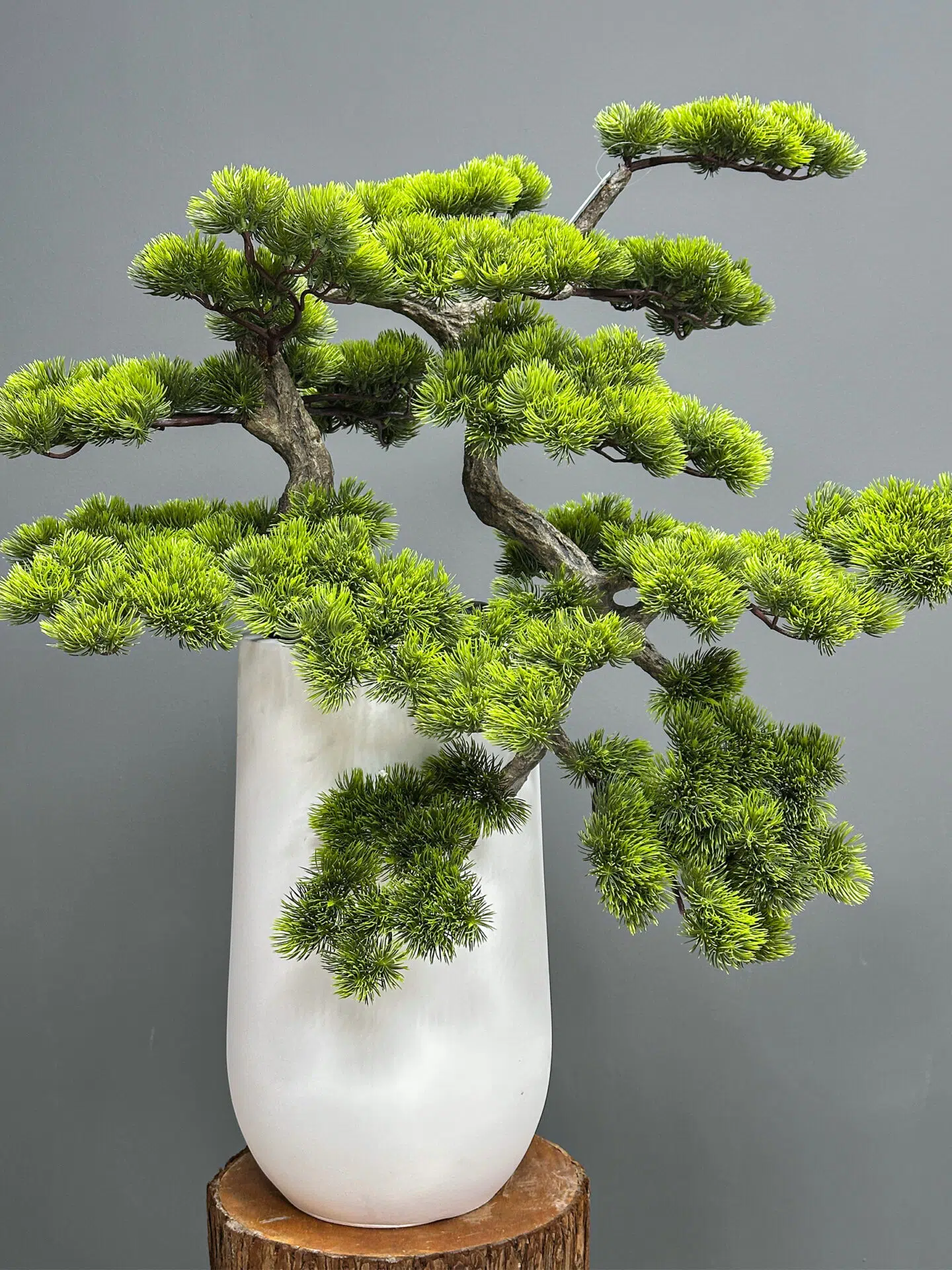9731(1) Medium faux pine bonsai tree AT-9731 in tall white modern vase
