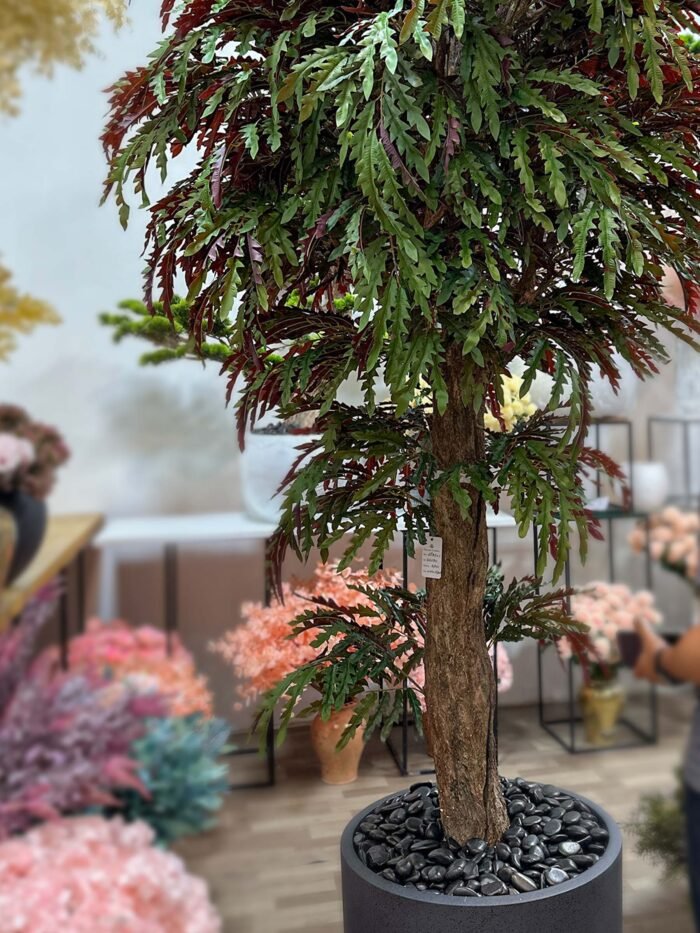 Artificial tree leaves in dark green-bronze and red 9742