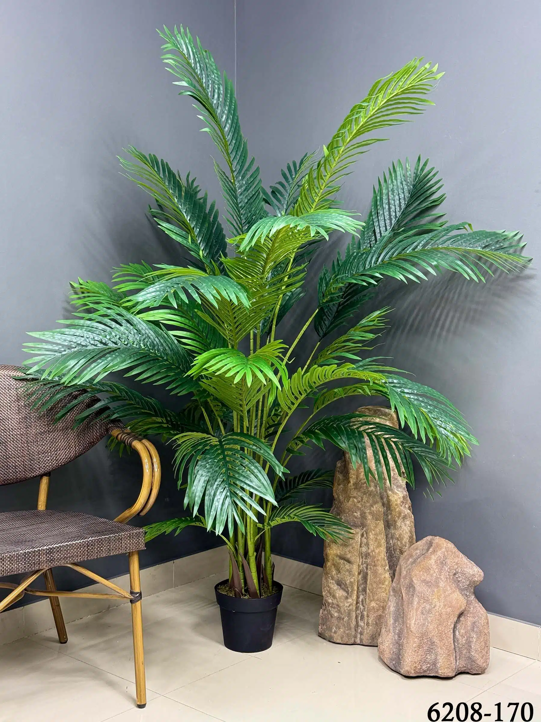 Lush Faux Areca Palm Bush (170cm Tall) in Black Pot - Dense Artificial Tropical Plant 6208-170