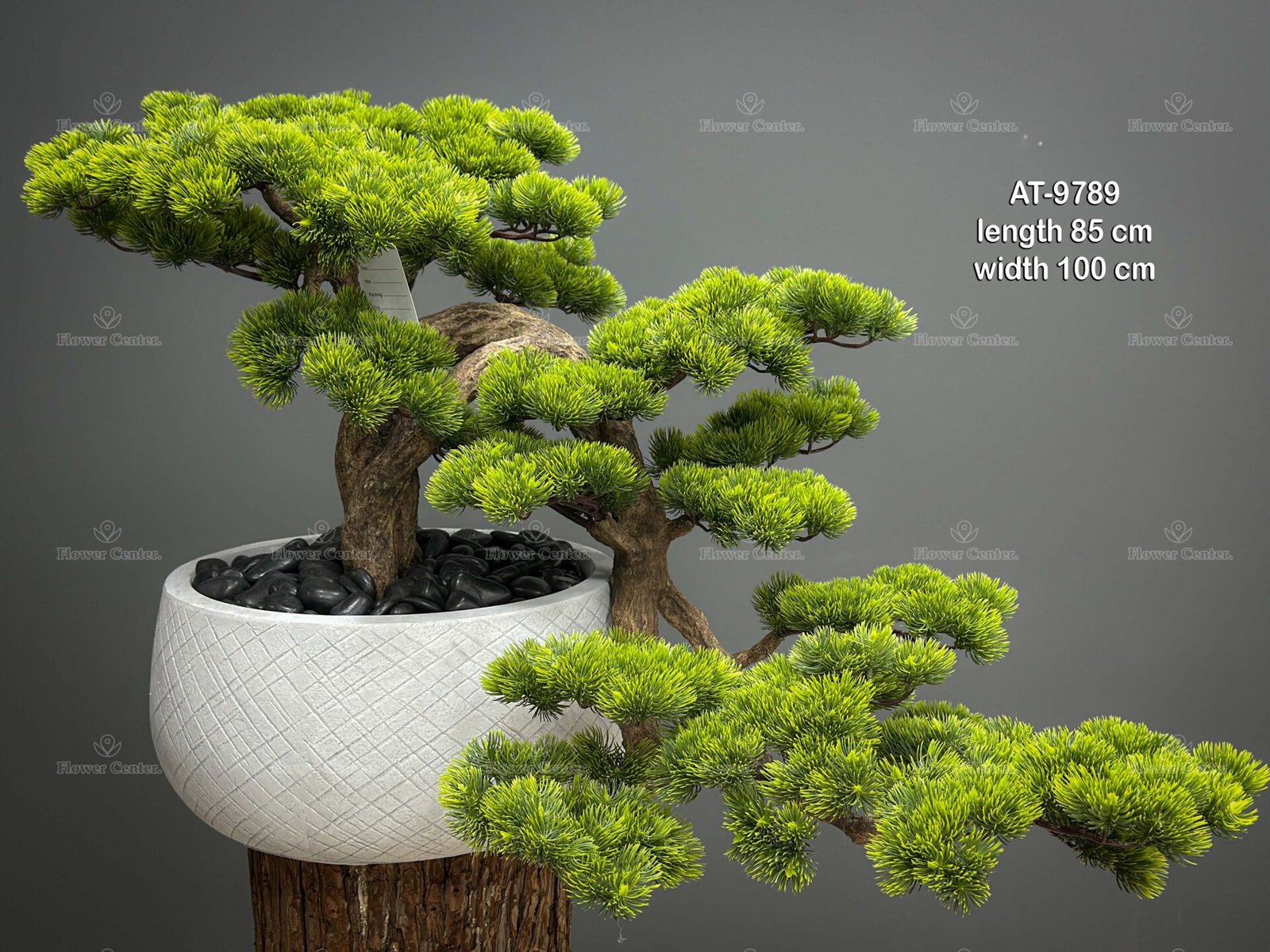 Large faux pine bonsai tree AT-9789 in modern white textured pot luxury decor